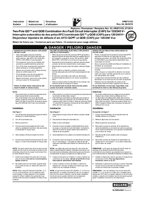 Image of Two-Pole QO and QOB Combination Arc-Fault Circuit Interrupter (CAFI) for 120/240 V~ Installation Instructions