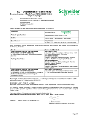 的映像 Lexium 62 ILM motor, Declaration of Conformity, EU CE, Schneider Electric