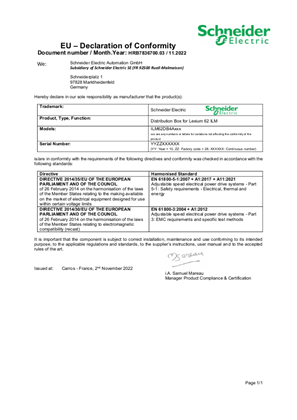 Image de Lexium 62 ILM Distribution Box, Declaration of Conformity, EU CE, Schneider Electric