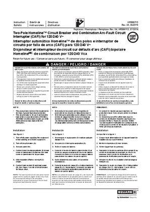 Image of Two-Pole Homeline™ Circuit Breaker and Combination Arc-Fault Circuit Interrupter (CAFI) for 120/240 V~
