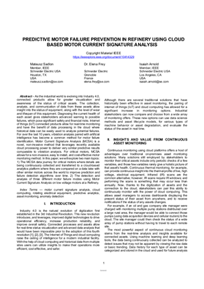 Image of Predictive Motor Failure Prevention in Refinery Using Cloud Based Motor Current Signature Analysis