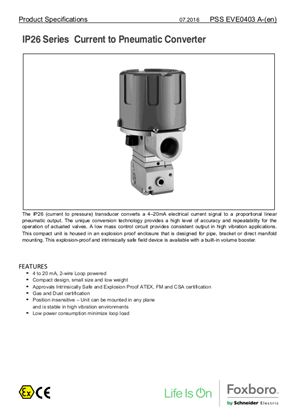 Image of IP26 Series Current to Pneumatic Converter
