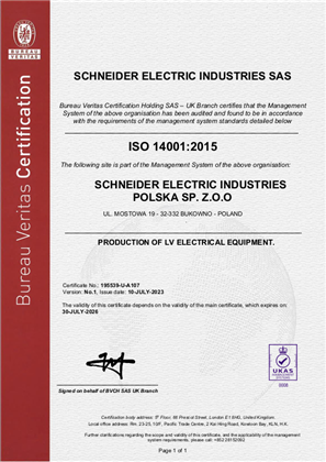 Image of ISO14001 Bukowno Certificate