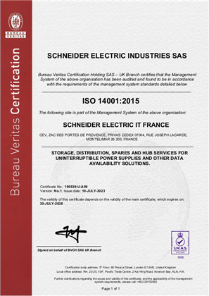 Image of ISO14001 CEV Montelimar Certificate