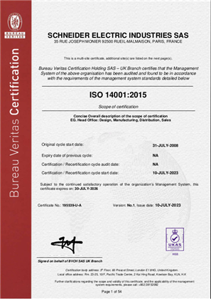 Image of ISO14001 Certificate GSC IMS Master EMS