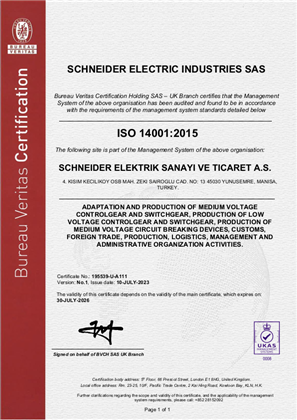 Image of ISO14001 SE Turkey Manisa Certificate