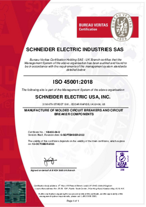 Image of ISO 45001 Certificate Cedar Rapids