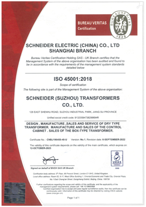 ISO45001 Certificate China SST SMS Brochure Schneider Electric USA