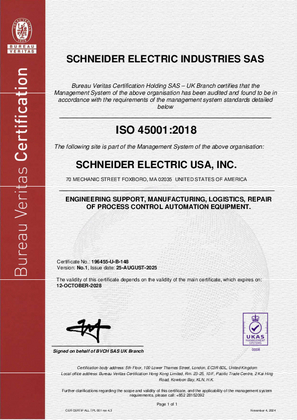 Image of ISO 45001 Certificate Foxboro MA_SV