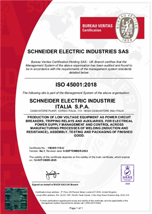 Image of ISO45001 Certificate Italy Napoli Casavatore Plant SMS