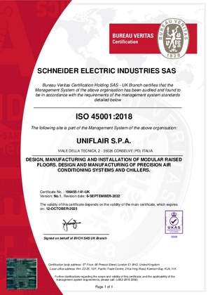 이미지 ISO45001 Certificate Italy Uniflair SMS