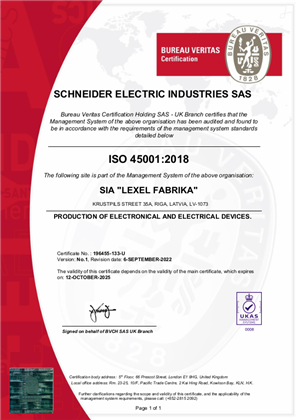 Image of ISO45001 Certificate LATVIA Lexel Fabrika SMS