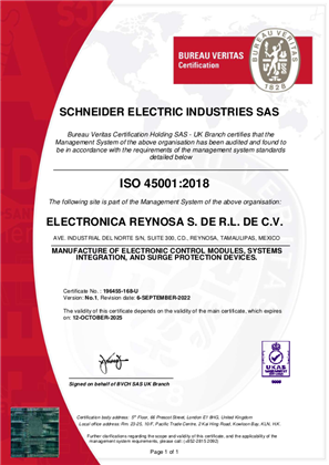Image de ISO45001 Certificate Mexico Reynosa SMS