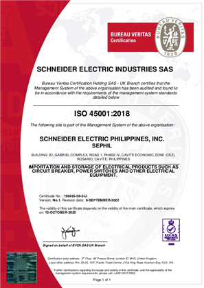 Image of ISO45001 Certificate Philippine ITB DC SEPHIL SMS