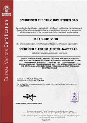 Image of ISO50001 Benalla RA Certificate