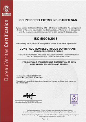 Image of ISO50001 Certificate CEV ZAC & CEV Privas RA