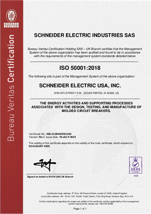 Image of ISO50001 Certificate Cedar Rapids RA