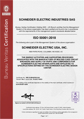 Image of ISO50001 Certificate Columbia MO RA