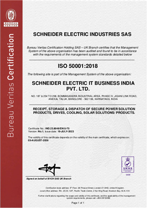 Image of ISO50001 Certificate DC Bangalore RA