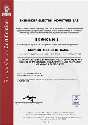 Image of ISO50001 Le Vaudreuil Plant RA Certificate