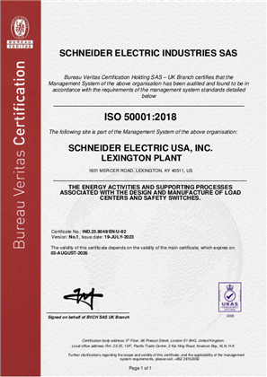 Image of ISO50001 Certificate Lexington KY USA