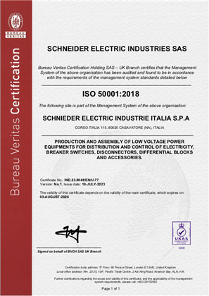 Image of ISO50001 Certificate Napoli Casavatore Plant RA