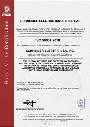 Image of ISO50001 Certificate Oxford OH USA RA