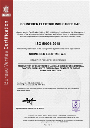 Image of ISO50001 Certificate Pisek Plant RA