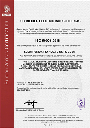 Image of ISO50001 Certificate Reynosa RA