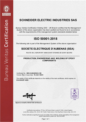 Image of ISO50001 Certificate SEA-St Etienne de Geoirs RA