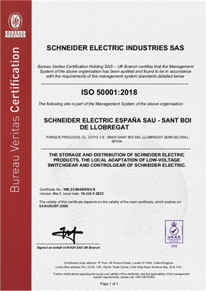 Image of ISO50001 Certificate Sant Boi DC RA