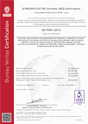 イメージ ISO9001 Certificate Energy Management Grenoble 38EQI Electropole QMS