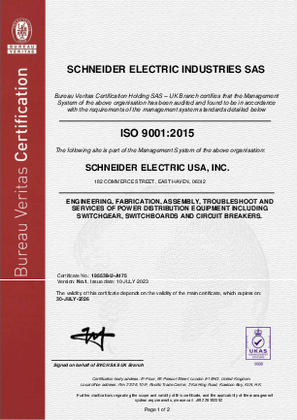 ISO 9001 Certificate East Haven RA Schneider Electric