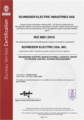 Image of ISO9001 Foxboro MA Certificate