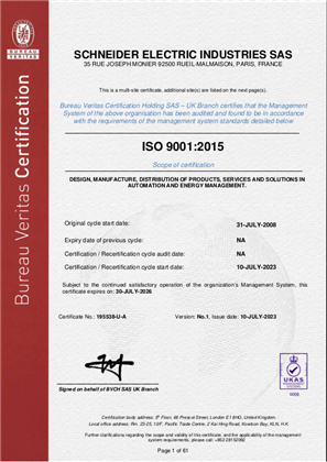 ISO 9001 GSC IMS Master Certificate QMS Brochure | Schneider Electric