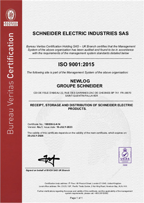 Image of ISO9001 Newlog Certificate