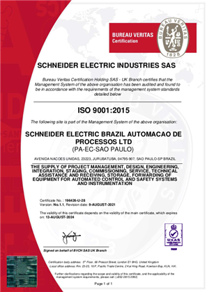 ISO9001 Certificate Industry PA EC Sao Paulo QMS Schneider Electric