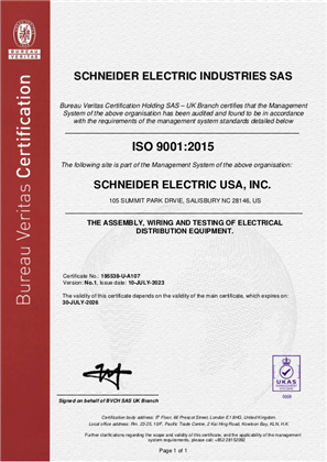 Image of ISO9001 Salisbury NC Certificate