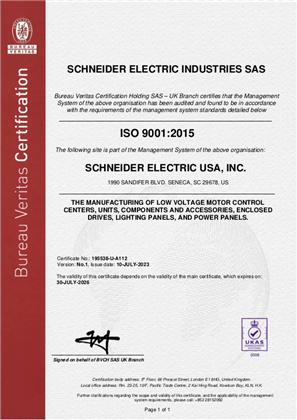 Image of ISO9001 Seneca SC Certificate