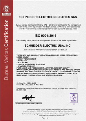 Image of ISO9001 West Chester OH Certificate