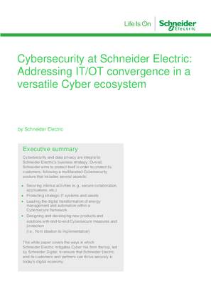 Image of Cybersecurity at Schneider Electric:Addressing IT/OT convergence in a versatile Cyber ecosystem