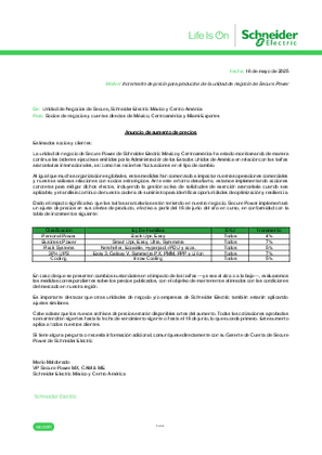 Imagen de Anuncio de aumento de precios