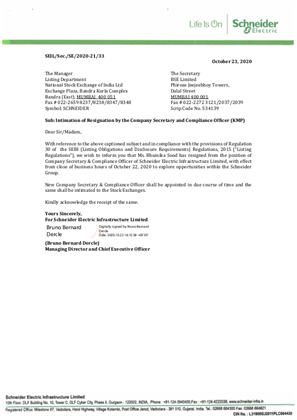 Image of Intimation of Resignation of CS Oct 23 2020