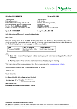 Image of Intimation letter -Analyst Meet