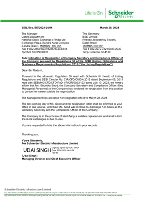 Image of Intimation regarding Resignation of CompanySecretary - June 10 2024