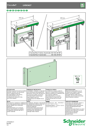 Imagen de TransferPacT Mounting Plate 160A 3P/4P W600 - Hoja de instrucciones