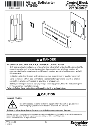 Image de Instruction Sheet : ATS480 Control Block Plastic Covers VY1G480M01