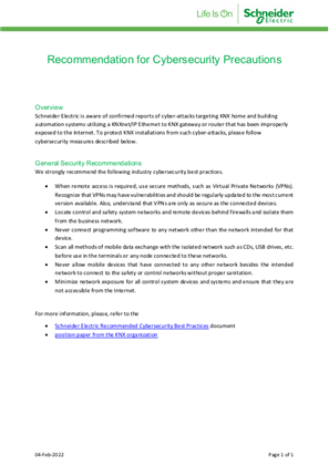 Image of Spacelogic KNX - Recommendation for Cybersecurity Precautions