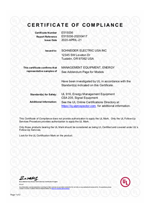 Imagen de SLA and SLP Series Living Space Sensors - UL 916 Certificate of Compliance