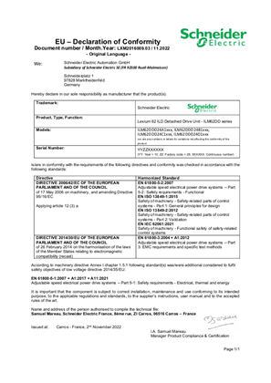 Image of Lexium 62 ILM Detached Drive, Declaration of Conformity, EU CE, Schneider Electric